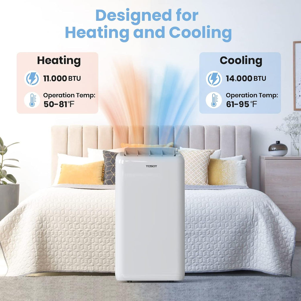 tosot 14,000 btu wifi portable air conditioner, aomi showing dimensions