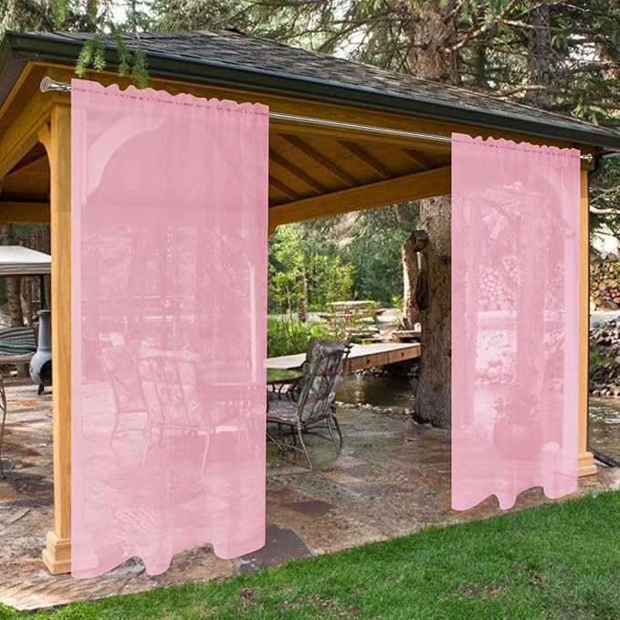 SpaceDresser Waterproof Outdoor Sheer Curtains for Patio - 2 Panels Rod Pocket Indoor Voile Sheer Curtain for Living Room,52W x 120L inch,Light Pink