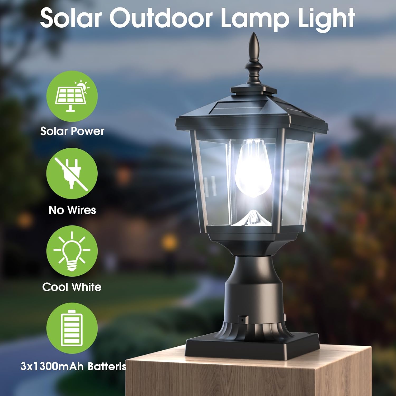 Solar Post Light Outdoor, 60 Lumens Dusk to Dawn Lamp Post Light, | Solar Powered & Waterproof, Fits 6x6 Wooden Posts, 3 Inch Poles, for Garden, Pathway, Driveway, Fence & Yard（Cool White）