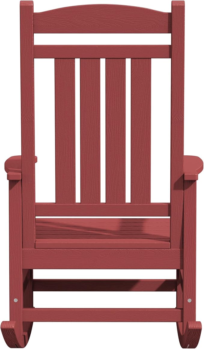 KINGYES HDPE Outdoor Rocking Chair Set of 4, All-Weather Poly Patio Rocking Chairs with 330lbs Support for Adults, Dark Red
