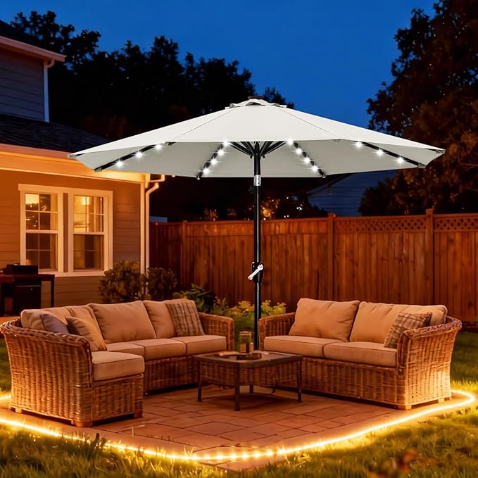 ABCCANOPY Durable Solar Led Patio Umbrellas with 32LED Lights 11FT (Light Beige)