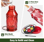 Kingsyard Glass Hummingbird Feeder for Outdoors Hanging, 20 oz Leak-Proof Wild Bird Nectar Feeders with 9 Bee Guard Ports & Ant Moat, Garden Yard Art Decor Gifts for Mom, Red