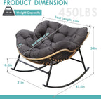 RADIATA Outdoor Papasan Rocking Chair, Oversized Patio Rocking Egg Chair | 450 Lbs Heavy Duty, Oversized Design, PE Wicker Comfy Egg Chair with Grey Cushion, Sturdy Recliner Lounge for Balcony Porch