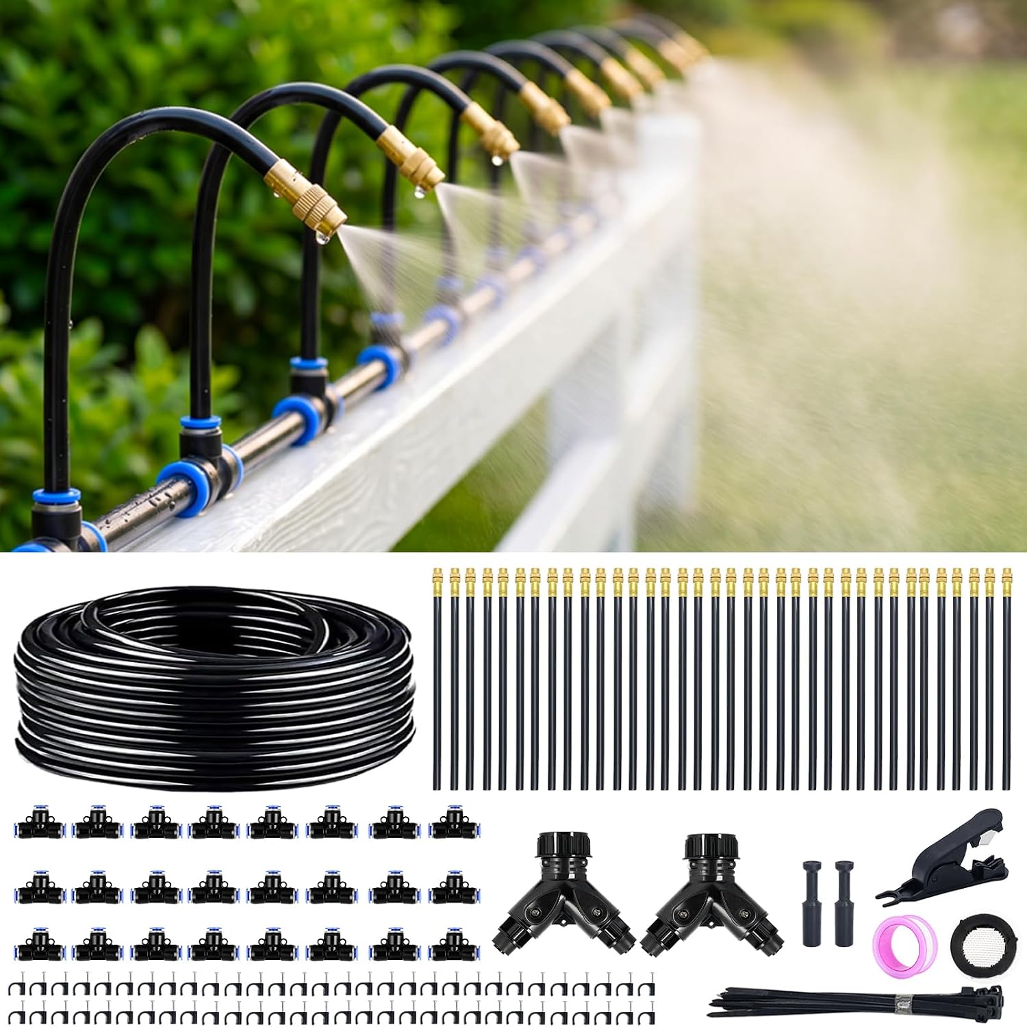 Thiswing 200FT 360° Adjustable Irrigation System for Garden | 1/4" Tubing, Automatic Watering Misting System with 36 Nozzles, Sprinkler for Garden, Yard, Lawn and Outdoor Plants