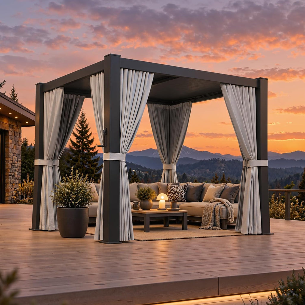 aoxun louvered pergola 10x10 all-aluminum, waterproof curtains and, main product view