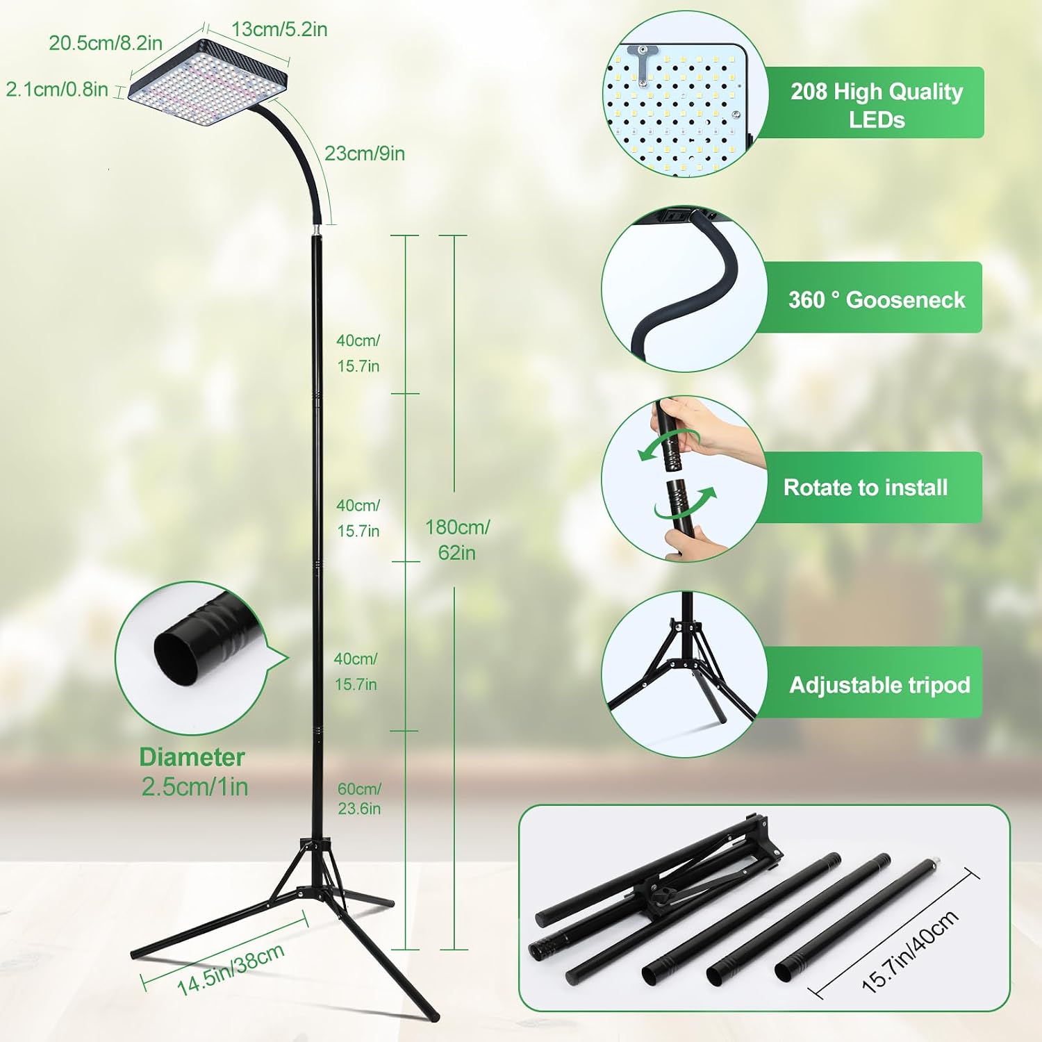 2026 Full Spectrum Grow Light with Stand, 25 Watt Bright Grow Lights for Indoor Tall Plants, Bonsai Tree, Auto On/Off Daily Timer(4/8/12/16/20H), Adjustable Stand 24"-78"