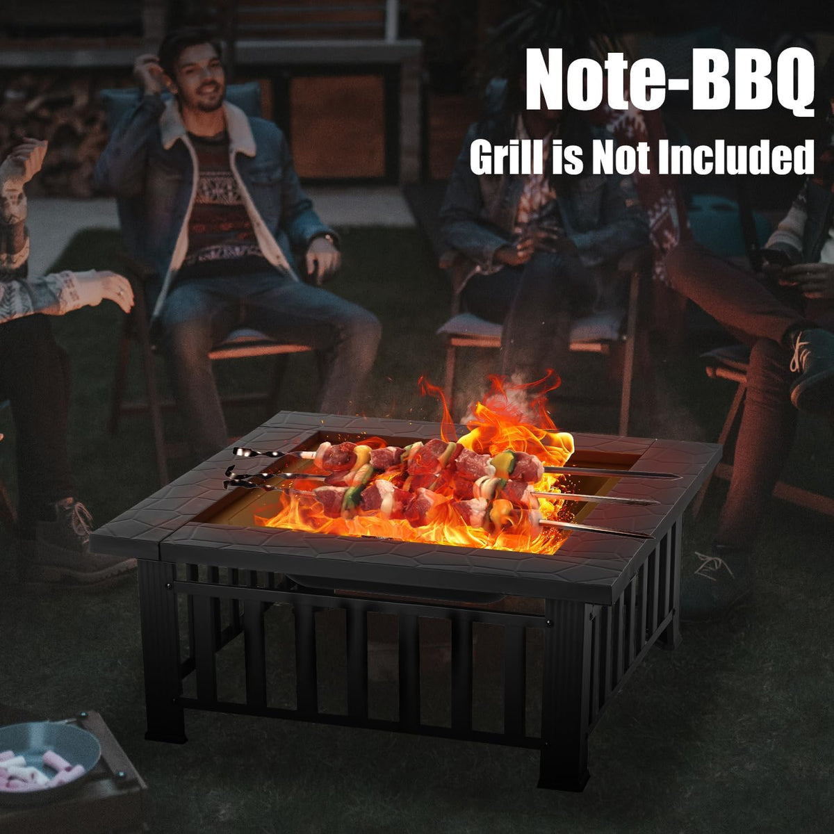 econook 32 inch square outdoor fire pit table, close-up detail