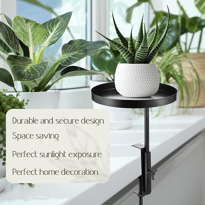 2 Pcs Window Sill Plant Shelf 5.7''D x 12.4''H Adjustable Window Shelf Windowsill Clamp Tray for Indoor Plants Metal Windowsill Extension Tray Planter Floating Shelves for Indoor Outdoor