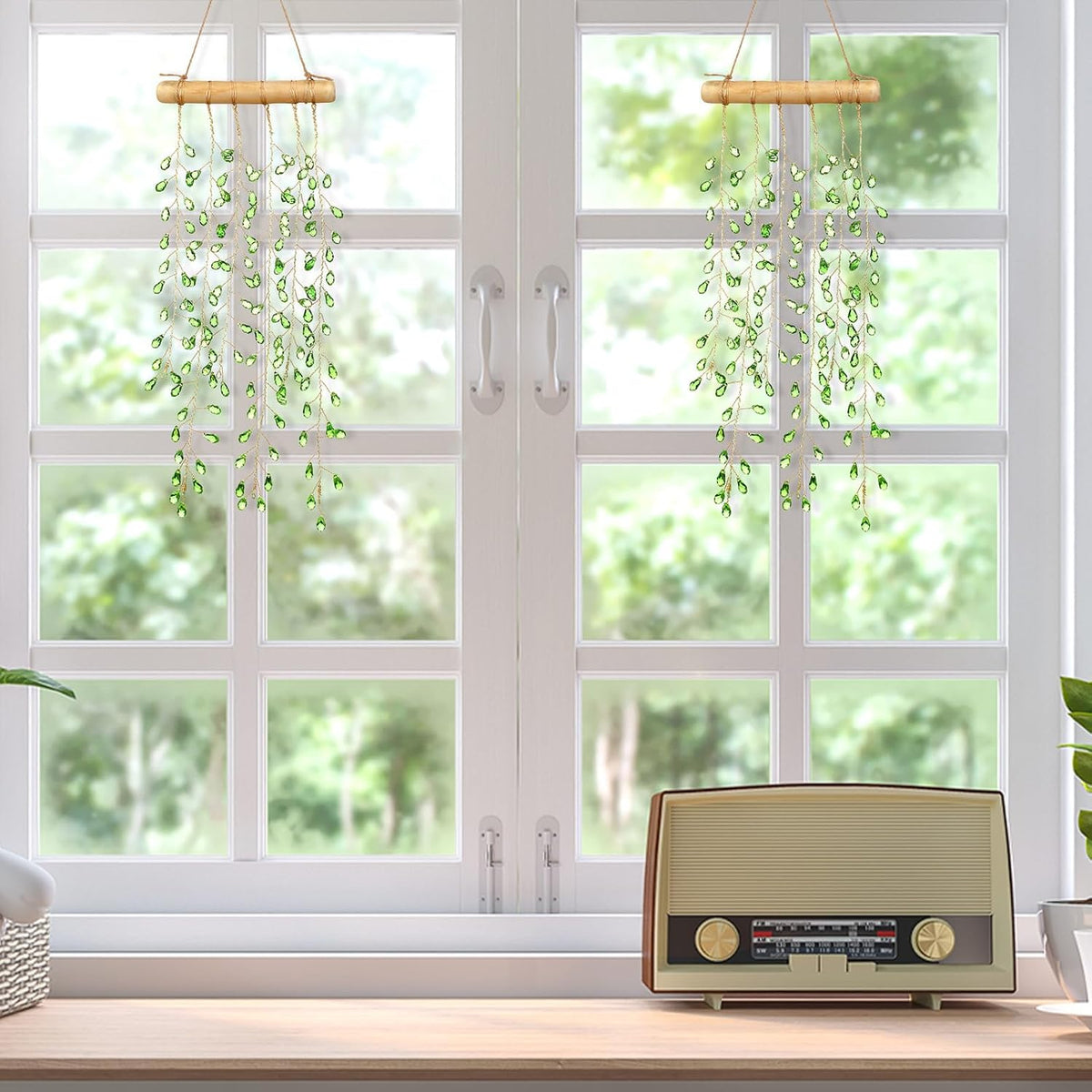 suncalla 2 pcs green plants crystal suncatchers window shown in use
