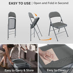 VINGLI 4 Pack Folding Chairs with Padded Seats, Metal Frame with Pu Leather Seat & Back, Capacity 350 lbs, Gray