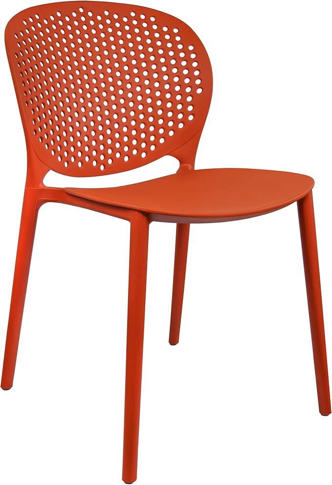 2xhome Set of 2 Patio Dining Chairs | Modern Stackable Outdoor Pool Side Chair | Weather Resistant Plastic for Yard, Porch, Balcony, Kitchen, Orange
