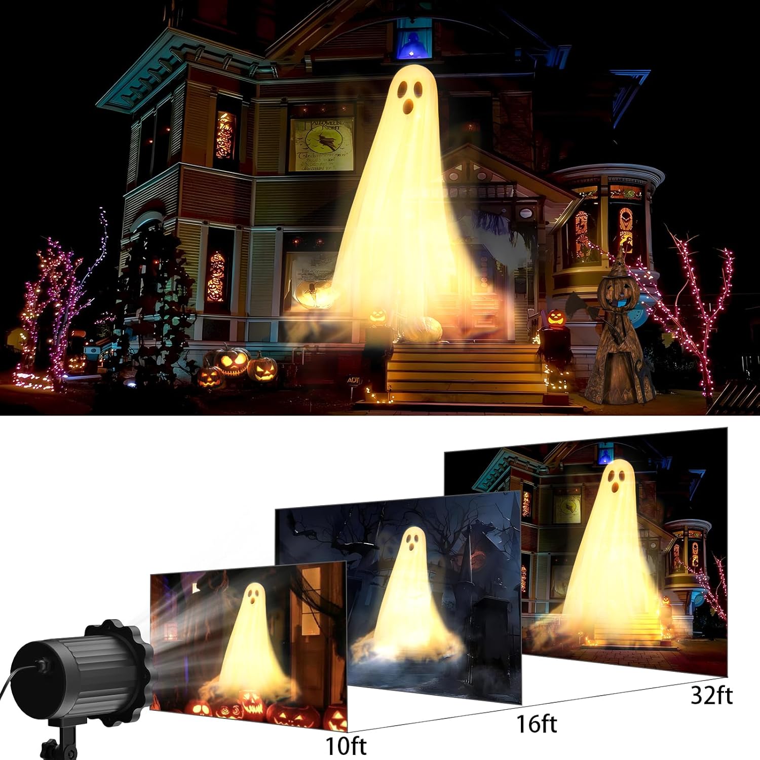 Halloween Projector Lights Outdoor,3D Dynamic Ghost Decorations Light,2026 Upgraded Clearer Ghost HD Patterns,Holiday Light for Home Window Wall Halloween Garage Door Decor