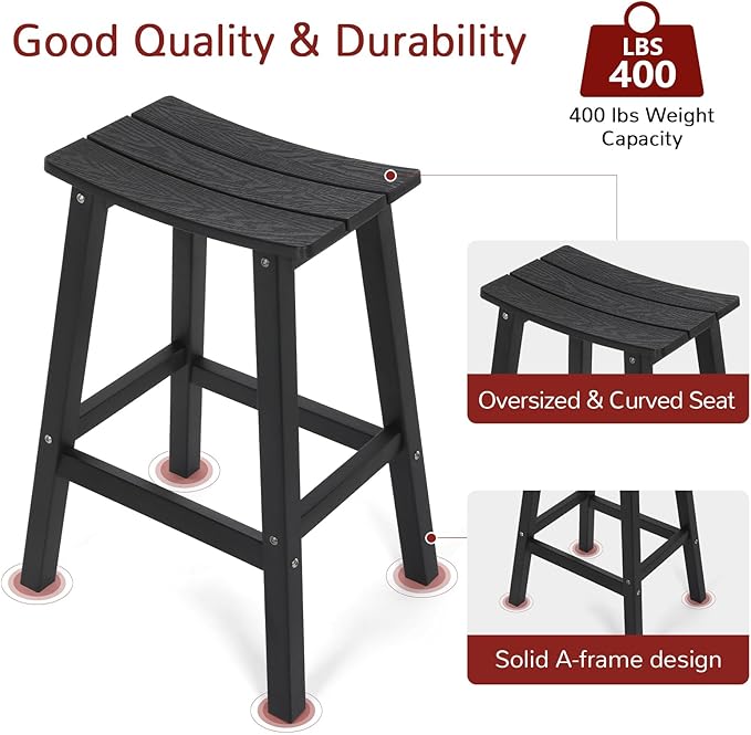 Stoog All-Weather Bar Stools Set of 4, 28" Height Outdoor Bar Stools, Low Maintenance, for Patio, Deck, Kitchen Counter, and Garden, Black
