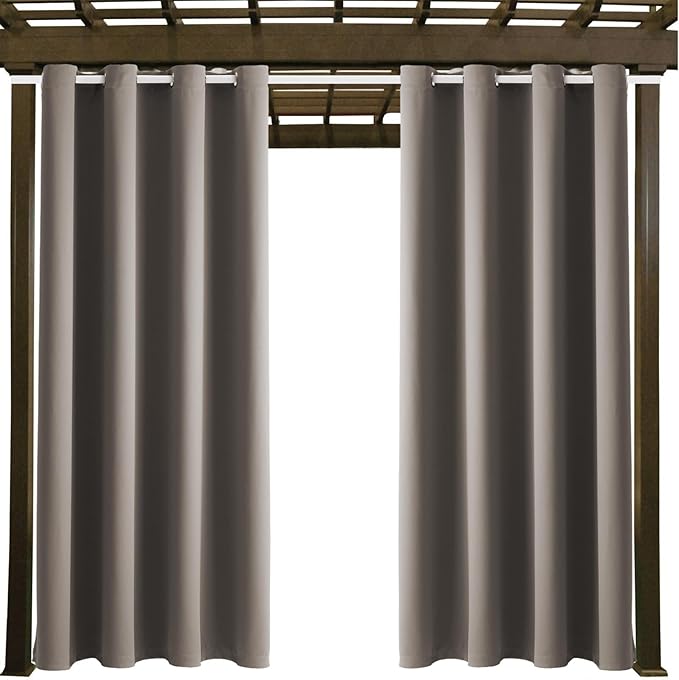 DIVA EN CAMINO DEC Outdoor Patio Curtain Waterproof Darkening Thermal Insulated Indoor Curtains for Bedroom, Porch, Living Room, Pergola, Cabana, W52 x L95, Taupe, Set of 2 Panels