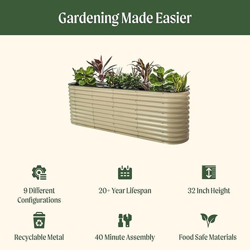 32" Extra Tall Raised Garden Bed Kits, 2 x 8 x 2.7ft Raised Planter Box Outdoor, 3.5 x 6.5 x 2.7ft Deep Root 9 in 1 Modular Metal Raised Beds for Gardening Vegetables Flowers Fruits -Terra Cotta
