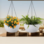 8 inch Hanging Planters for Small Indoor Outdoor Plants, 2 Pack Hanging Flower Pots with Drainage Holes and Chain for Garden Porch, Plastic Hanging Baskets for House Plants, Speckled White