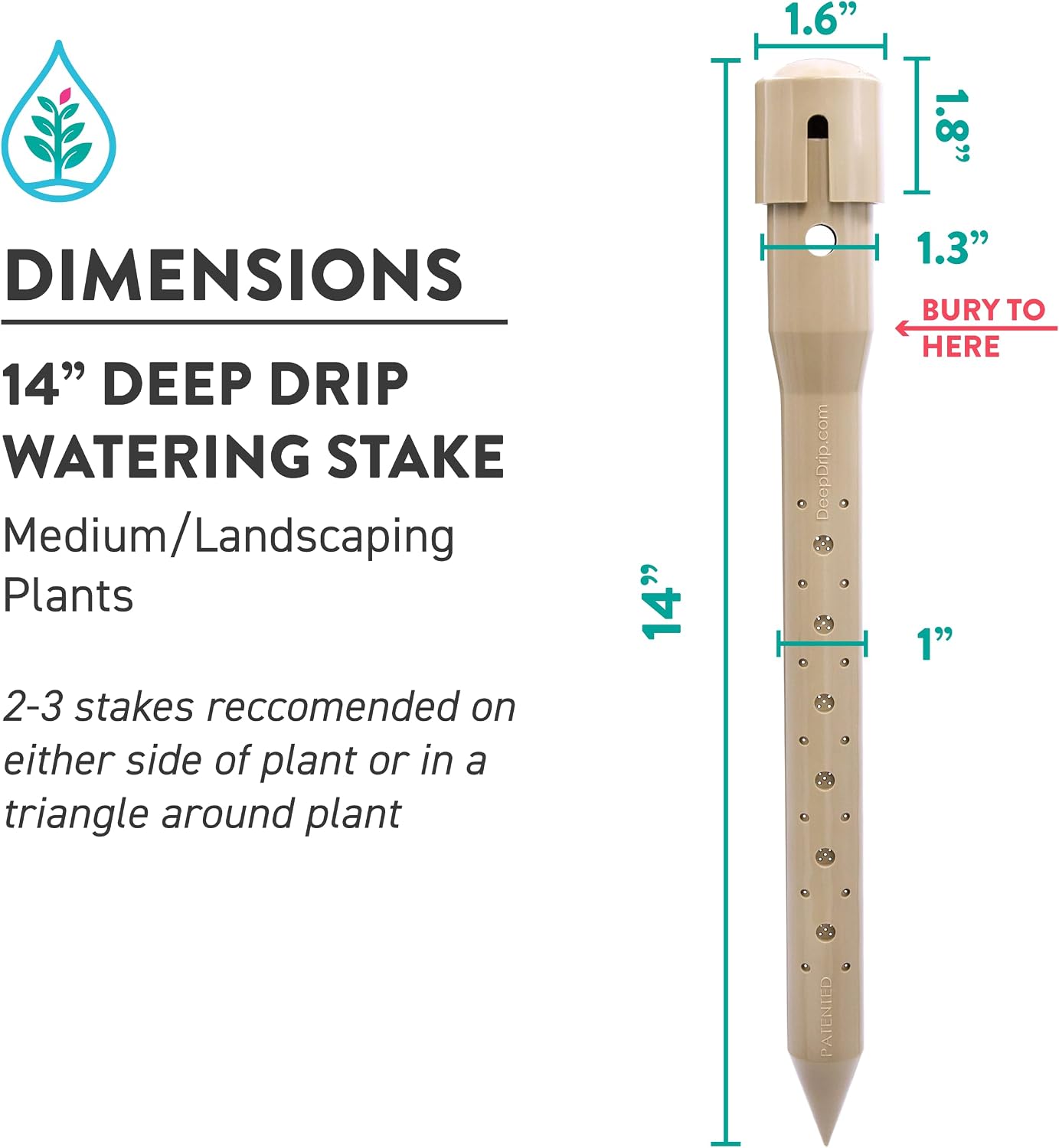 14 in. DEEP DRIP Plant Watering Stake (3 Pack) (Tan) | UV-Protected ABS Plastic Deep Root Irrigation Spike for Yard Plants, Shrubs, Vines