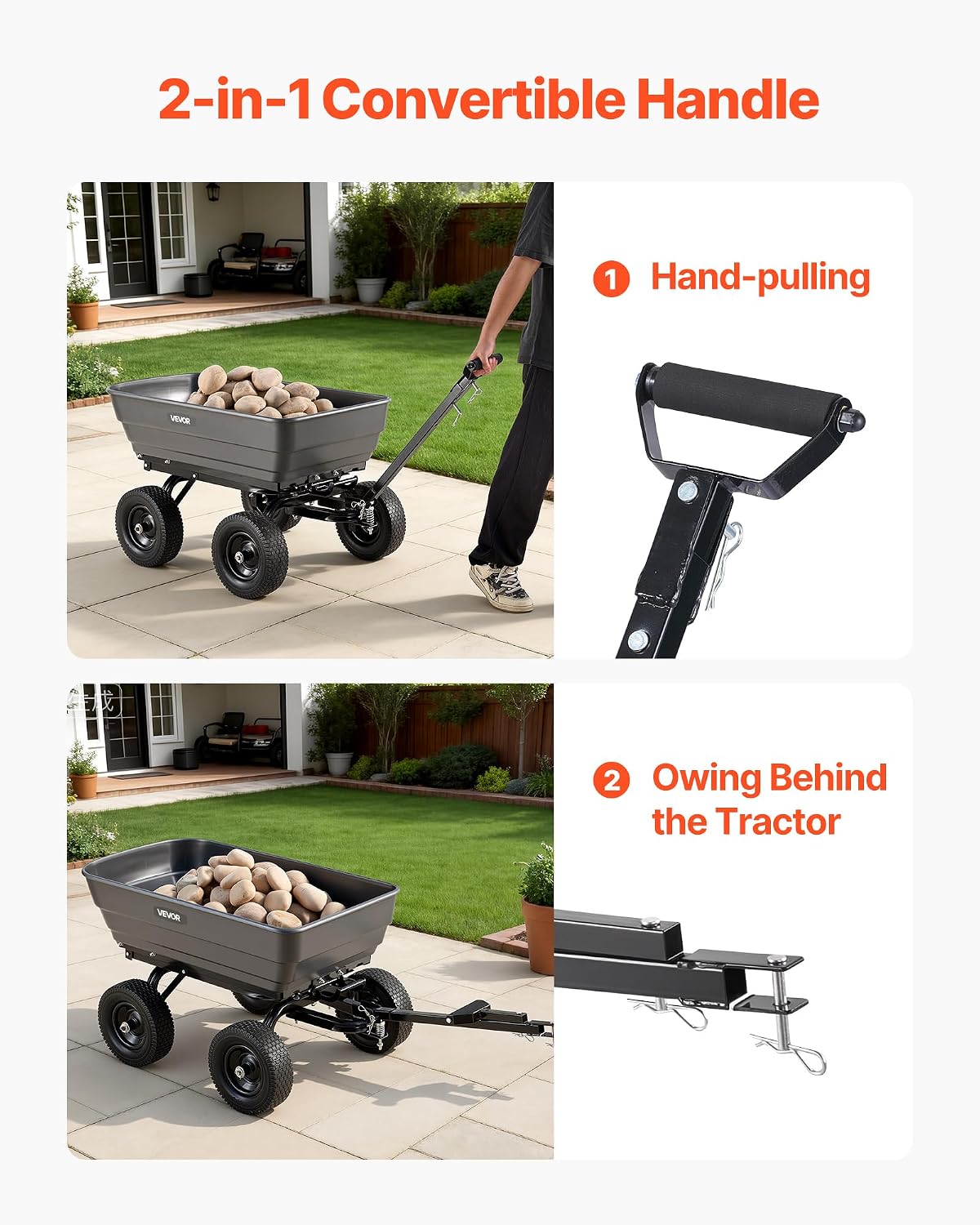 vevor 7 cu.ft 1200lbs poly garden cart dump, package contents
