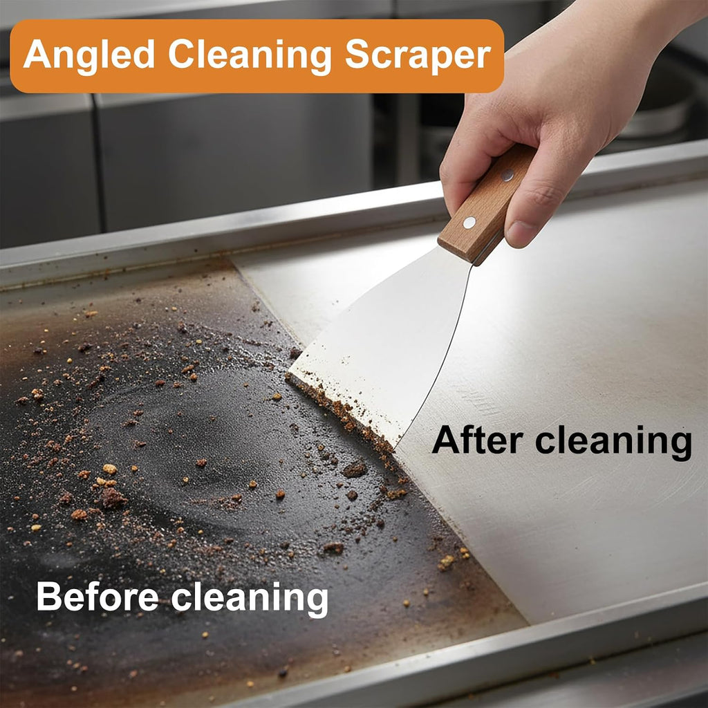 Griddle Scraper, Stainless Steel Slant Edge Metal Grill Scraper 2 pcs，Suitable for teppanyaki, grills, and kitchen cleaning