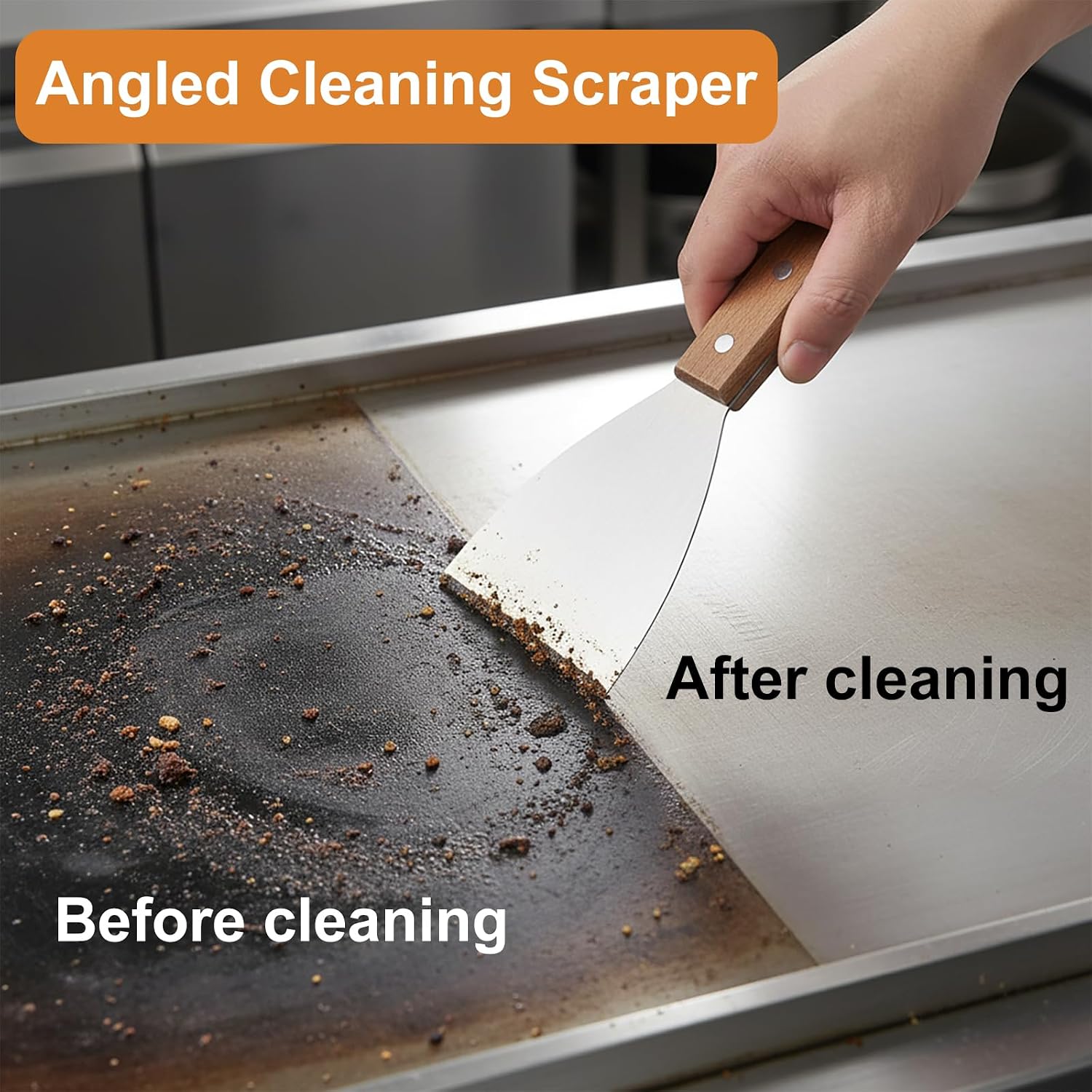 Griddle Scraper, Stainless Steel Slant Edge Metal Grill Scraper 2 pcs，Suitable for teppanyaki, grills, and kitchen cleaning