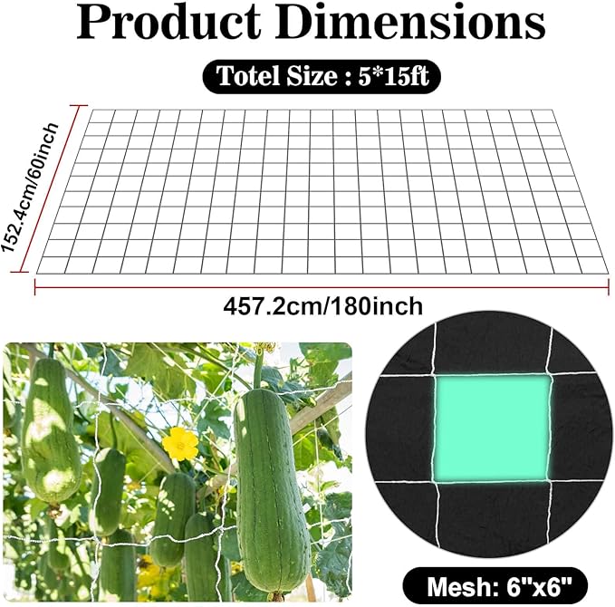 2 PCS Garden Plant Trellis Netting - Sukh 5 x 15 ft Trellis Net Polyester Trellis Netting Garden Square Mesh for Climbing Plants Fruits Vegetables VinesGrow Tents