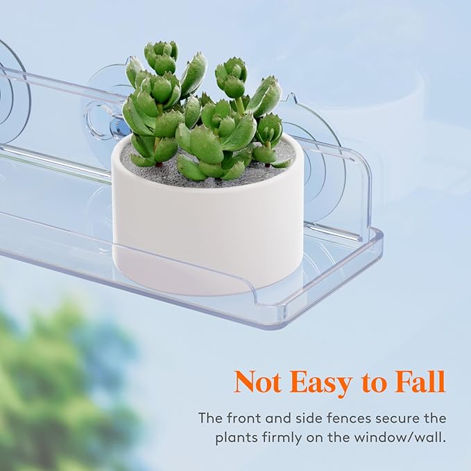 Lifewit Window Plant Floating Shelves 14.6x3.6, 4 Pack Acrylic Suction Cup Shelf, Window Sill Extender for Indoor Succulent Plants, Micro Greens, Seed Starter Pots, Herb Planters 37 x 9 cm/14.6x3.6