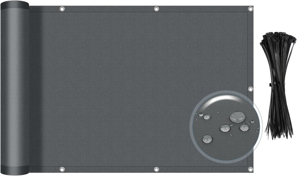 sunlax waterproof balcony privacy screen 3.3'x19.7' dark grey, main product view