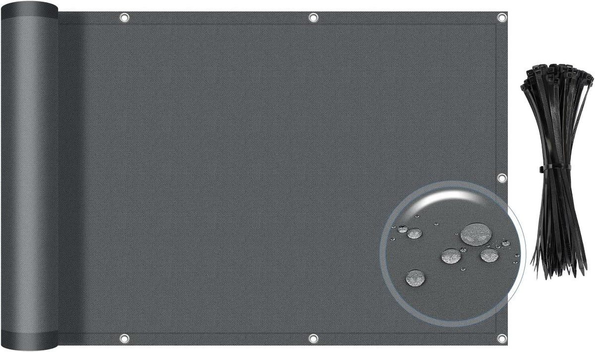sunlax waterproof balcony privacy screen 3.3'x19.7' dark grey, main product view