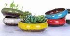 VanEnjoy 7.3 inch Round Large Shallow Succulent Ceramic Glazed Planter Pots with Drainage Hole, Bonsai Pots Garden Decorative Cactus Stand Flower Container (Blue)