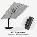 PURPLE LEAF 10 Feet Patio Umbrella Outdoor Cantilever Solar Powered LED Square Umbrella Aluminum Offset Umbrella with 360-degree Rotation for Garden Deck Pool Patio White