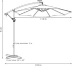Sunnydaze 10' Solar Offset Patio Umbrella - Solar Cantilever Umbrella Outdoor with LED Lights - Polyester Shade, Air Vent, & Cross Base