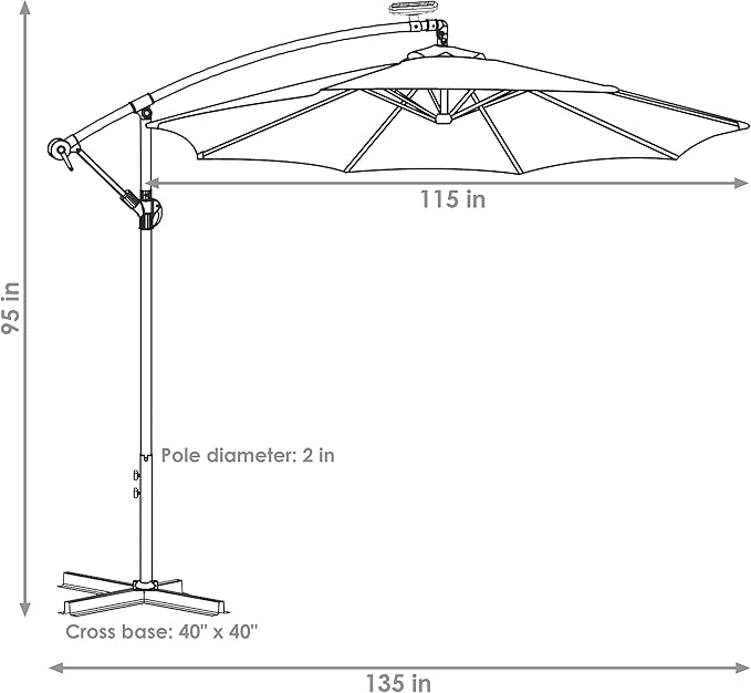 Sunnydaze 10' Solar Offset Patio Umbrella - Solar Cantilever Umbrella Outdoor with LED Lights - Polyester Shade, Air Vent, & Cross Base