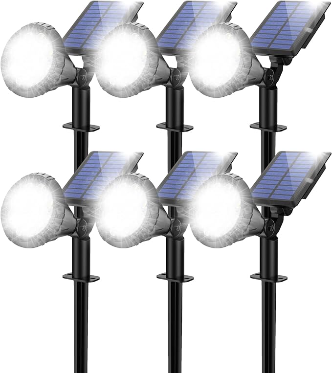 Solar Spot Lights for Outside, 21 LED Outdoor Solar Lights for Yard, 6 Pack Solar Spotlights Waterproof Auto On/Off for Landscape, Wall, Garden, Pool, Tree, Pathway and Driveway(White)