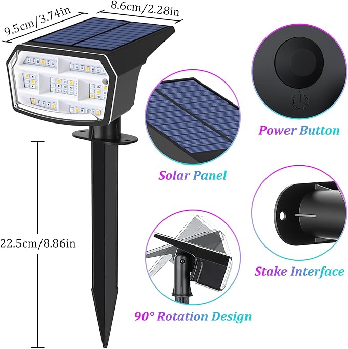 Sucolite 8-Pack Solar Spot Lights Outdoor Waterproof IP65, 3 Lighting Modes 2-in-1 Solar Landscape Spotlights for Yard, 59 LED Solar Powered Wall Lights for Garden Pathway Driveway Walkway, Multicolor