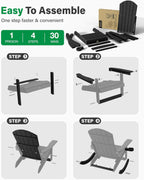YEFU Adirondack Rocking Chairs Set of 2, with Footrest, All-Weather, Black | 5- Level Adjustable Backrest, Retractable Ottoman & Cup Holder, Like Real Wood, for Outdoor/Patio/Porch, Heavy Duty, 400 lbs