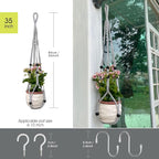 Macrame Plant Hanger for 5 to 10 Inch Plant Pots, Set of 2 Indoor Handmade 35 Inch Woven Rope Hanger Kits with Hooks and Wood Beads, Hanging Planter Basket Holder for Boho Home Decor (White, 2 Pack)