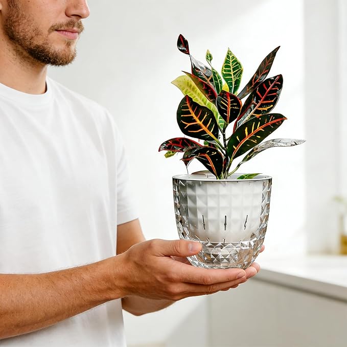 2 Pack 4 inch Self Watering Plants Pots Planters for Indoor Plants, African Violets Pots with Drainage Holes and Tray, Modern Plastic Flower Nursery Pots for Succulents,Herbs,Cactus