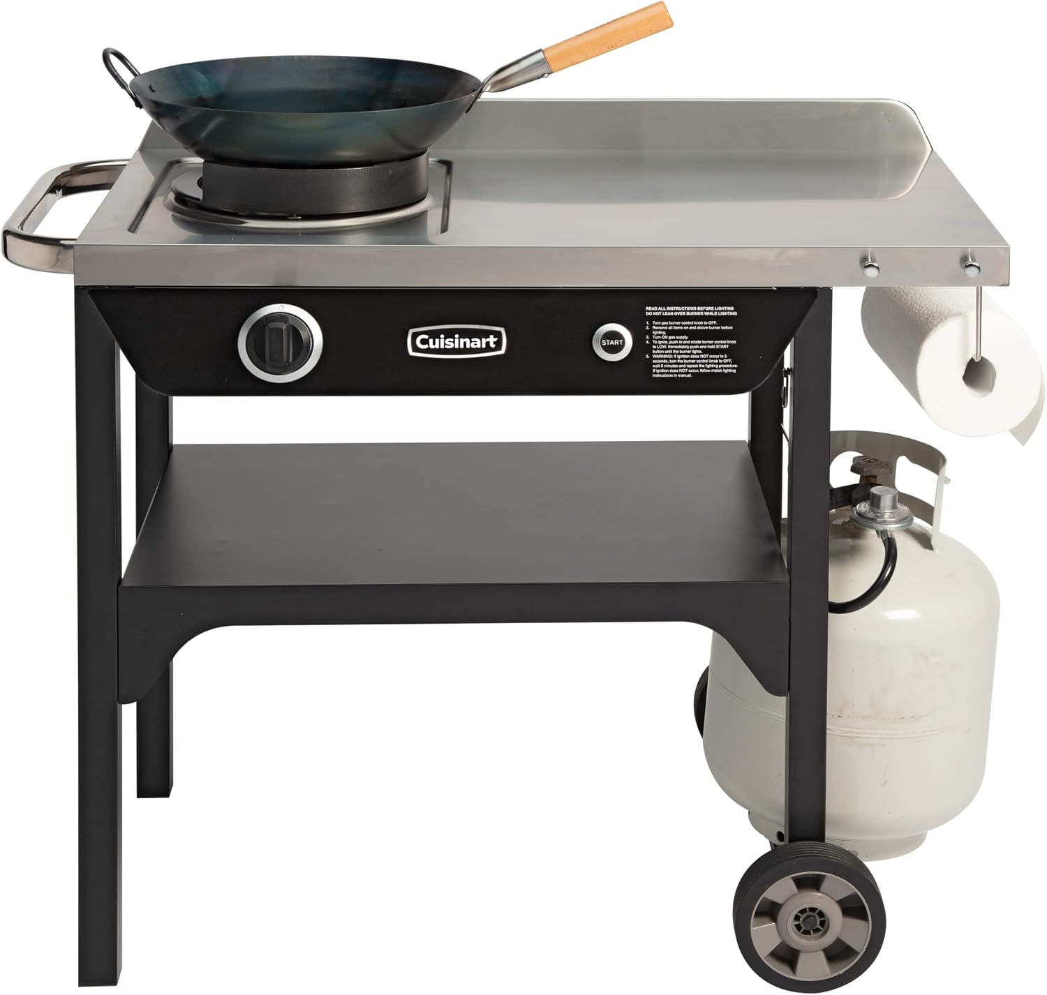 Cuisinart Outdoor Wok Station with Rear Wheels, 14" Steel Pan, 50,000 BTU