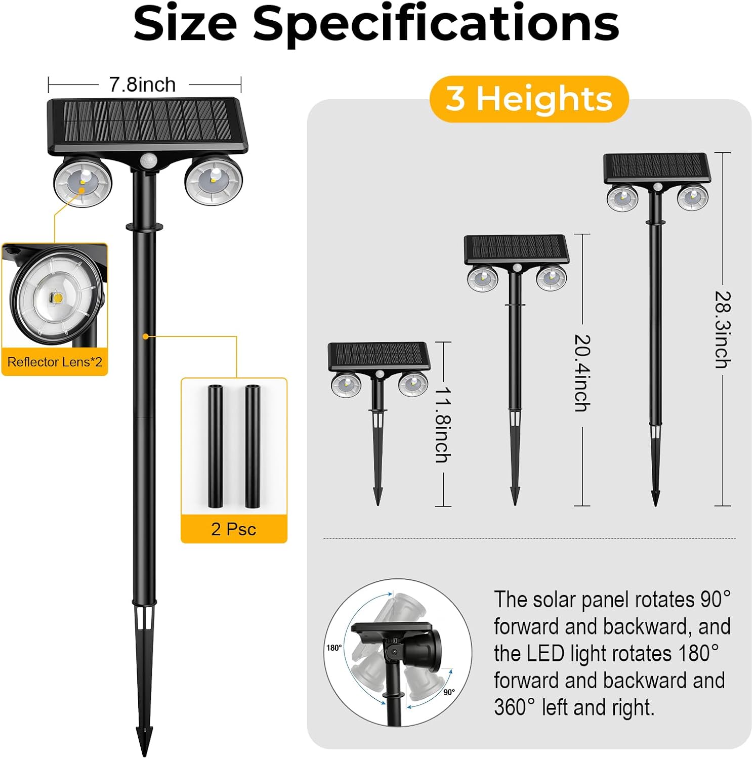 Solar Lights Outdoor Waterproof, Dual Heads Adjustable Solar Spot Lights Outdoor, 2-in-1 Motion Sensor Solar Powered Spotlight Landscape Lighting for Garden, Yard, Pathway- 2 Pack (Warm Light)