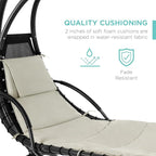 Best Choice Products Outdoor Hanging Curved Steel Chaise Lounge Chair Swing w/Built-in Pillow and Removable Canopy - Ivory