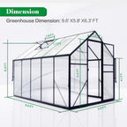 6x10 ft greenhouse for outdoors, polycarbonate green house showing dimensions