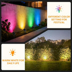 Halloween Christmas Spotlights Outdoor: RGBW Spot lights Plug in 120V Remote Control 16 Color Changing Waterproof LED Landscape Spotlights for Yard Garden Lawn Holiday Décor, 6 Pack (RGB + Warm Light)