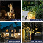 Gardenreet Black Brass Landscape Lighting Kit (4-Pack LED Spotlights) with 100 Feet Cable and 20Pack Wire Connectors for Outdoor House Garden Patio Without Low Voltage Transformer