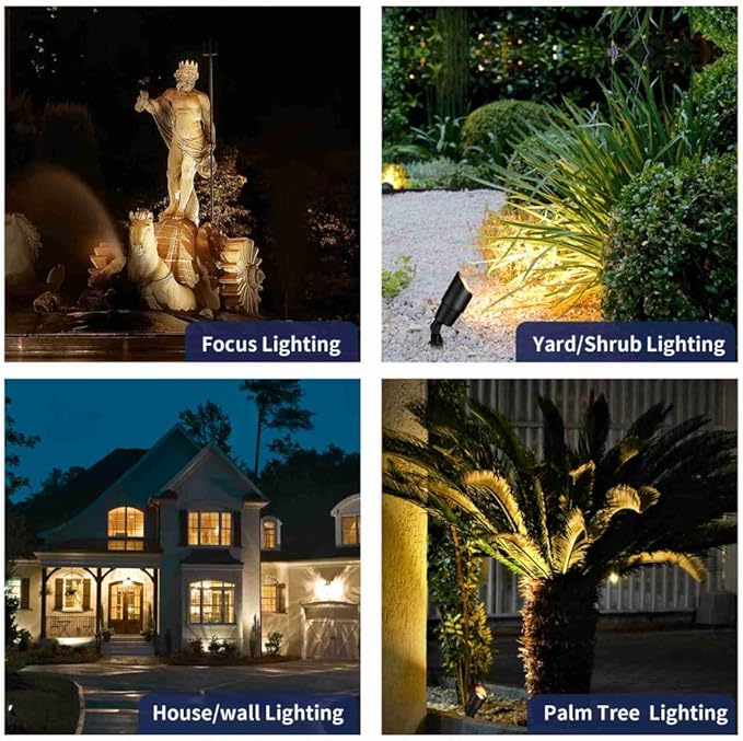 Gardenreet Black Brass Landscape Lighting Kit (4-Pack LED Spotlights) with 100 Feet Cable and 20Pack Wire Connectors for Outdoor House Garden Patio Without Low Voltage Transformer