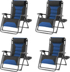 Zero Gravity Chair Set of 4 Oversized Folding Recliner, Padded Anti Gravity Lounge Chair with Adjustable Pillow & Cup Holder for Outdoor Camping, Patio, Poolside, Lawn (Black & Blue)