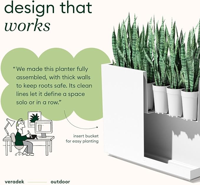 Veradek Block Series Span Plastic Planter - Tall Rectangular Planter for Indoor or Outdoor Patio/Porch | Durable All-Weather with Removable Insert Bucket | Modern Design for Plants, Flowers, Garden