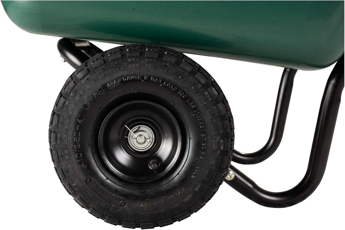 garden star 70019 garden barrow dual-wheel residential wheelbarrow, close-up detail