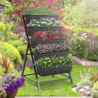 SEJOV 4FT Vertical Raised Garden Bed, 5 Tiers Elevated Planter Box for Herbs Vegetables Flowers, Graden Vertical Planter with Drainage System for Patio Balcony Garden Outdoor Indoor Plants (Black)