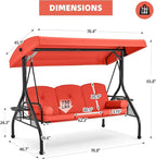 HOMREST 3 Seat Outdoor Porch Swing with Adjustable Canopy, Convertible Patio Swing Bed with Stand, Patio Glider Swing with Upgraded Cup Holder, Thicken Cushions ＆ Pillow for Backyard(Orange)