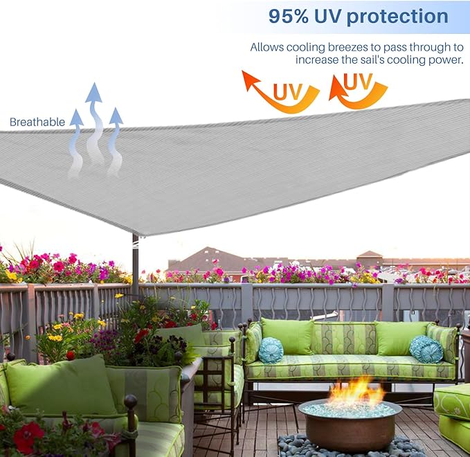 E&K Sunrise 8' x 8' x 8' Sun Shade Sail Triangle Canopy Shade Cover UV Block for Patio Backyard Garden Outdoor (Light Gray)